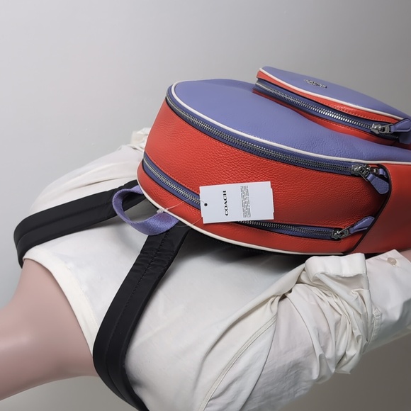 Coach CR768 Court Backpack In Colorblock Silver/Light Violet/Electric Coral - Picture 5 of 16